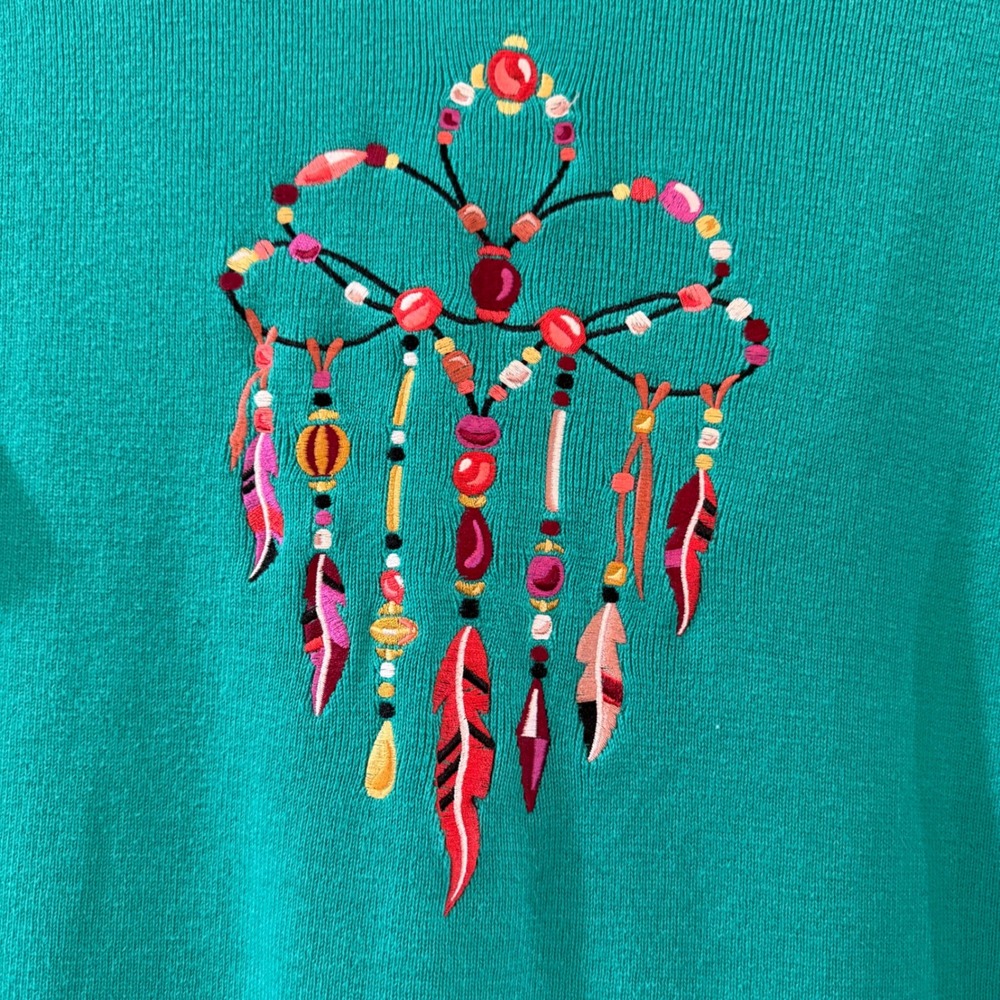 Bob Mackie Boho Cardigan Embroidered Dreamcatcher Southwestern Embroidery - Picture 2 of 10
